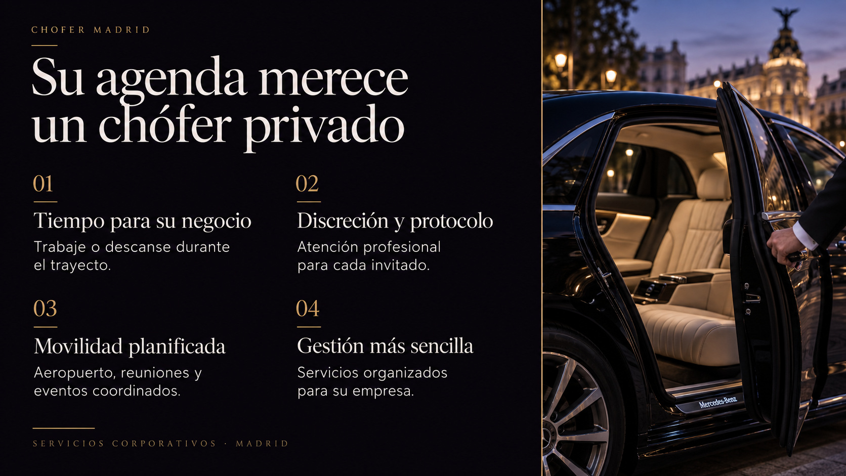 Ventajas del chófer corporativo: tiempo para su negocio, discreción, movilidad planificada y gestión más sencilla.
